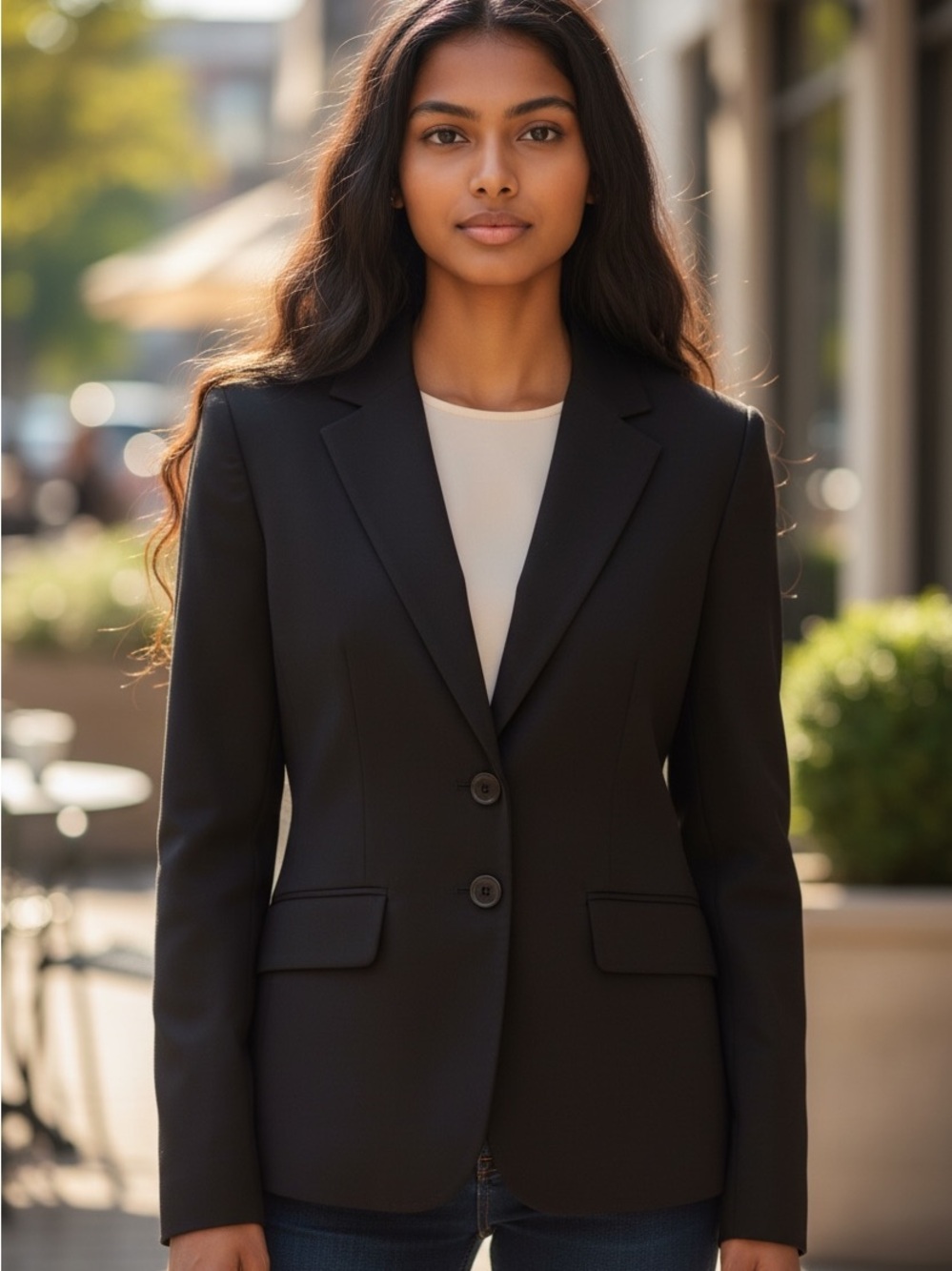 Tailored Black Women's Blazer - Structured Two-Button Jacket